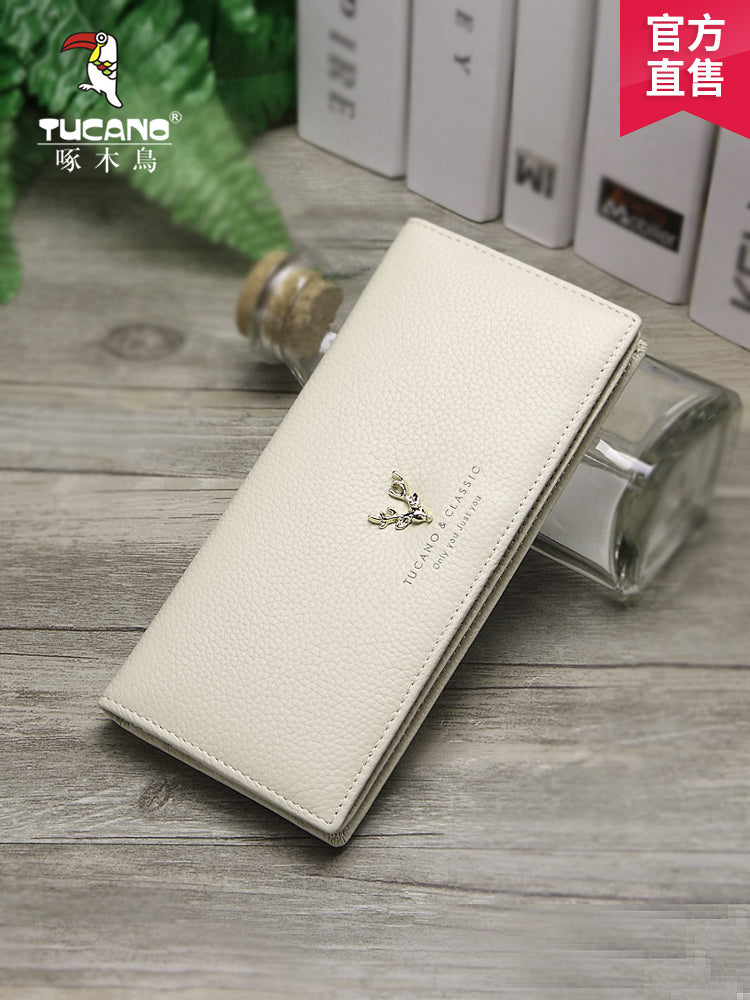 啄木鸟钱包新款牛皮钱包女长款薄小清新日韩简约时尚个性真皮钱夹