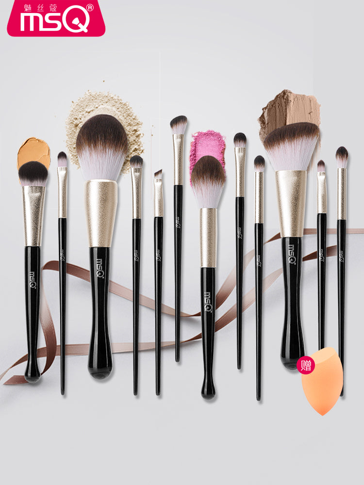 MSQ/魅丝蔻12支黑猫化妆刷套装初学者全套粉刷刷子眼影刷彩妆工具