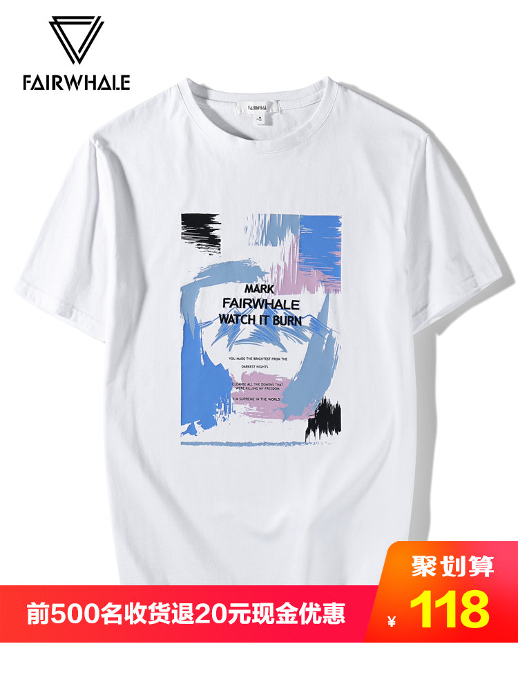 Mark Huafei short-sleeved men 2019 new summer trend Hong Kong style clothes white round neck cotton short-sleeved t-shirt male