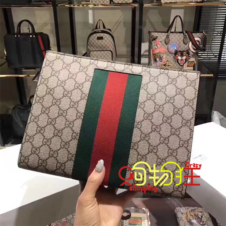 代购 代购GUCCI古奇男包双G手拿包小蜜蜂休闲商务男女经典帆布公文钱包
