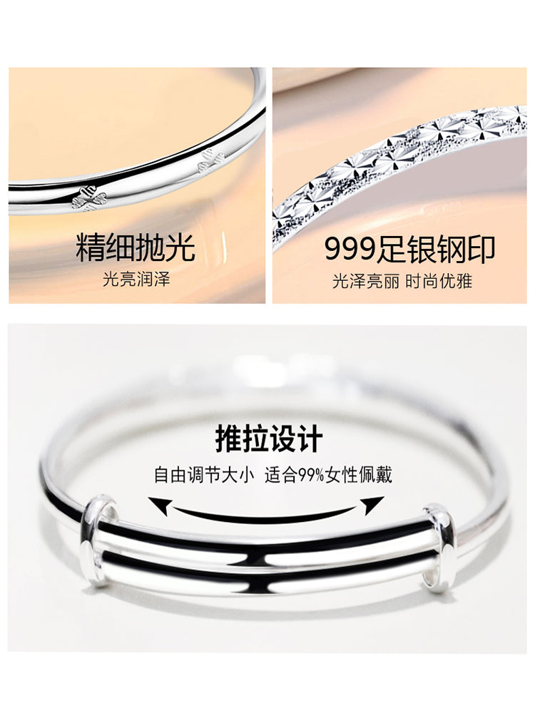 999银手镯女纯银银镯子情侣小众传承古法沙金网红母亲节礼物首饰