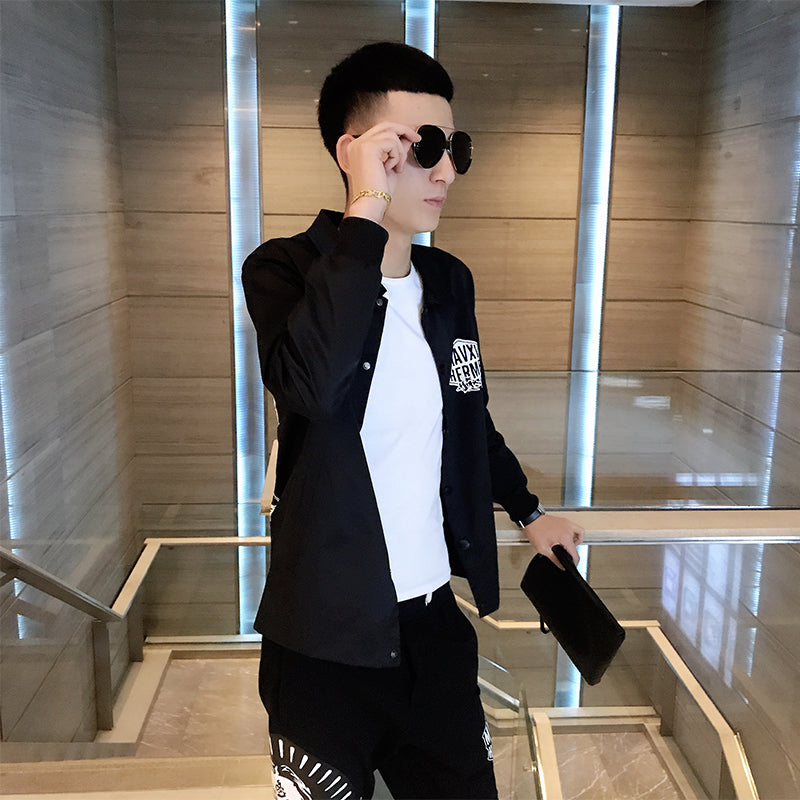 夏季薄外套男抖音快手红人网红同款社会人精神小伙法老修身防晒服