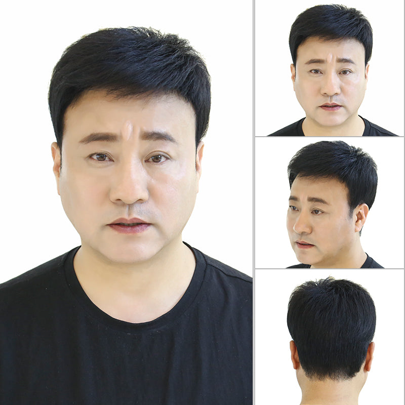 黛美丝假发男短发韩版帅气中老年假发真人发丝平头寸头真发假发套