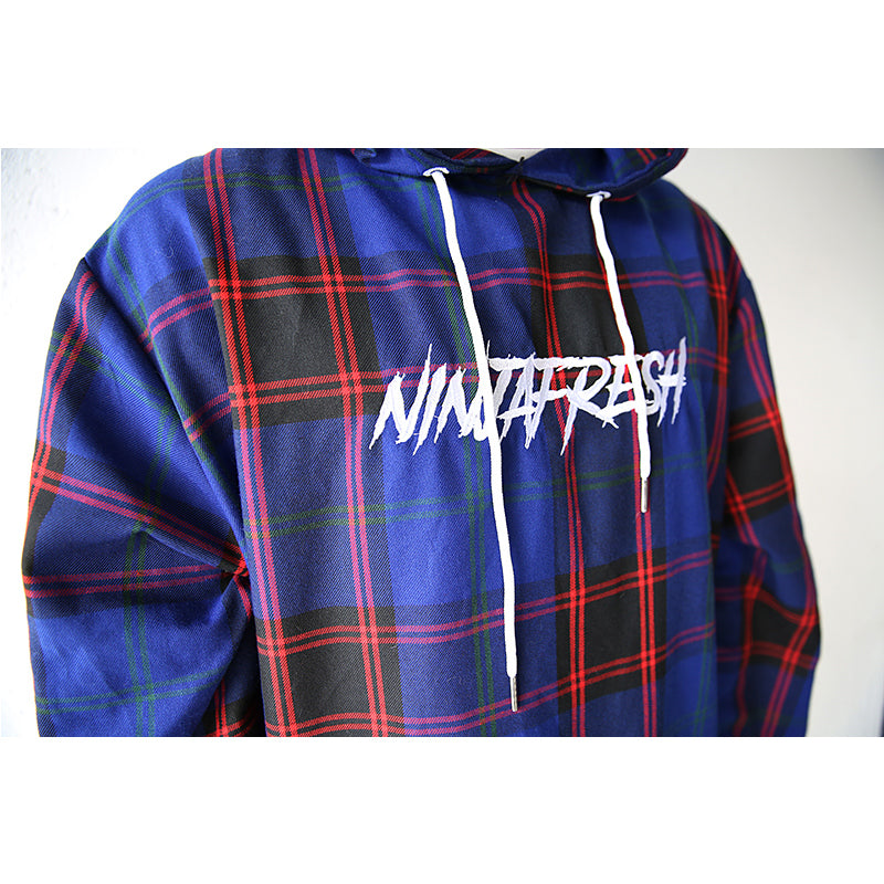 Mr fortyNFG高街刺绣情侣蓝红格子zico宋闵浩椰子连帽套头卫衣