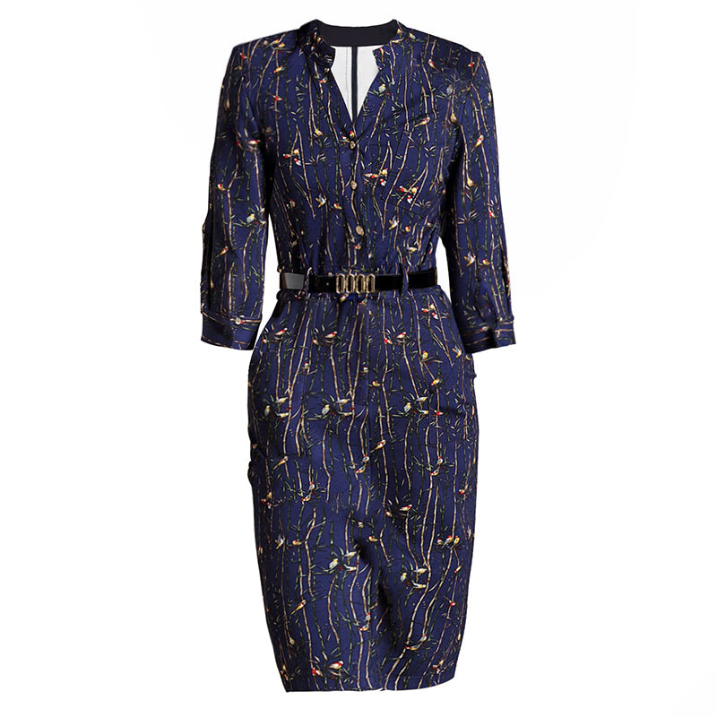 Dan Munier 2019 spring new seven-point sleeve floral dress in the long section OL feminine step skirt 3776