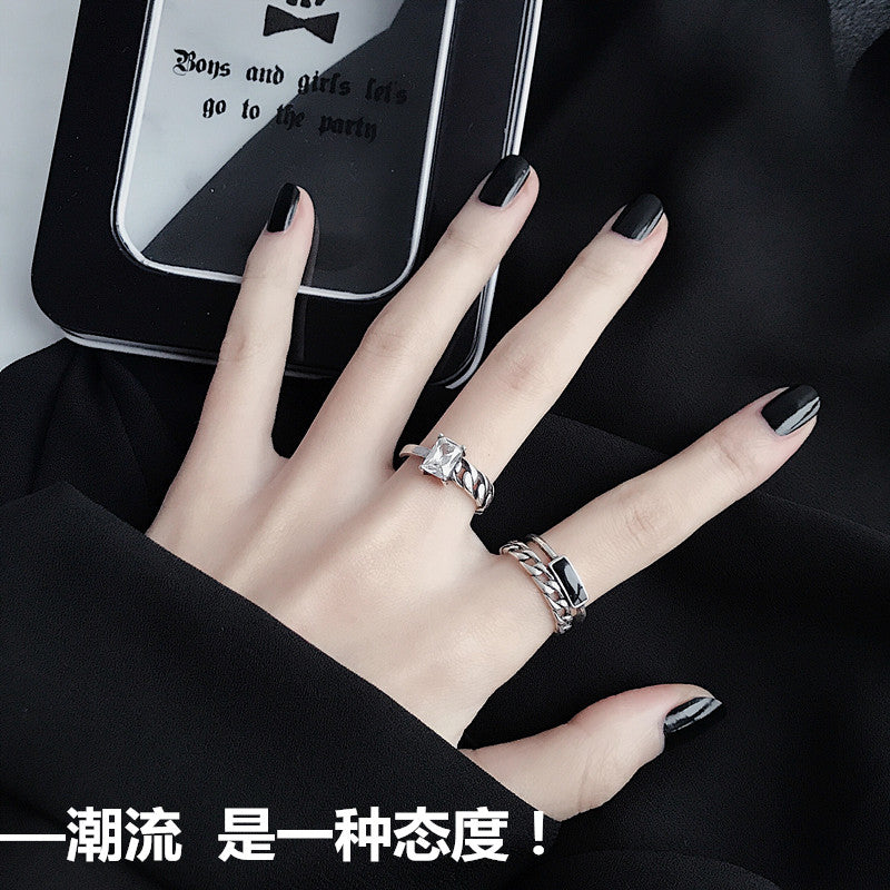 欧美混搭复古戒指女日韩简约潮流十字架朋克个性男女士开口食指戒