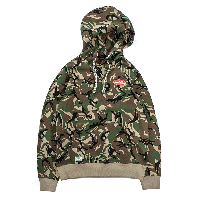 DUSTY潮牌男士春装荧光绿韩版连帽卫衣休闲高街迷彩抽绳套头卫衣