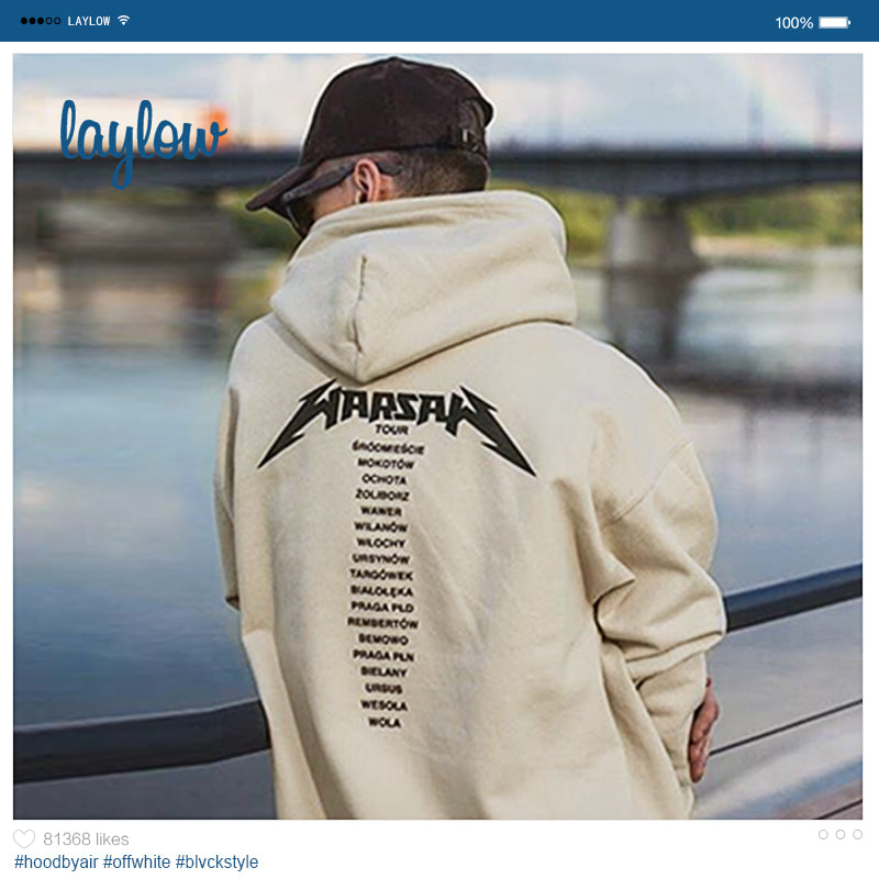 LAY LOW高街欧美 印花情侣嘻哈复古潮牌日系原宿连帽套头卫衣男女