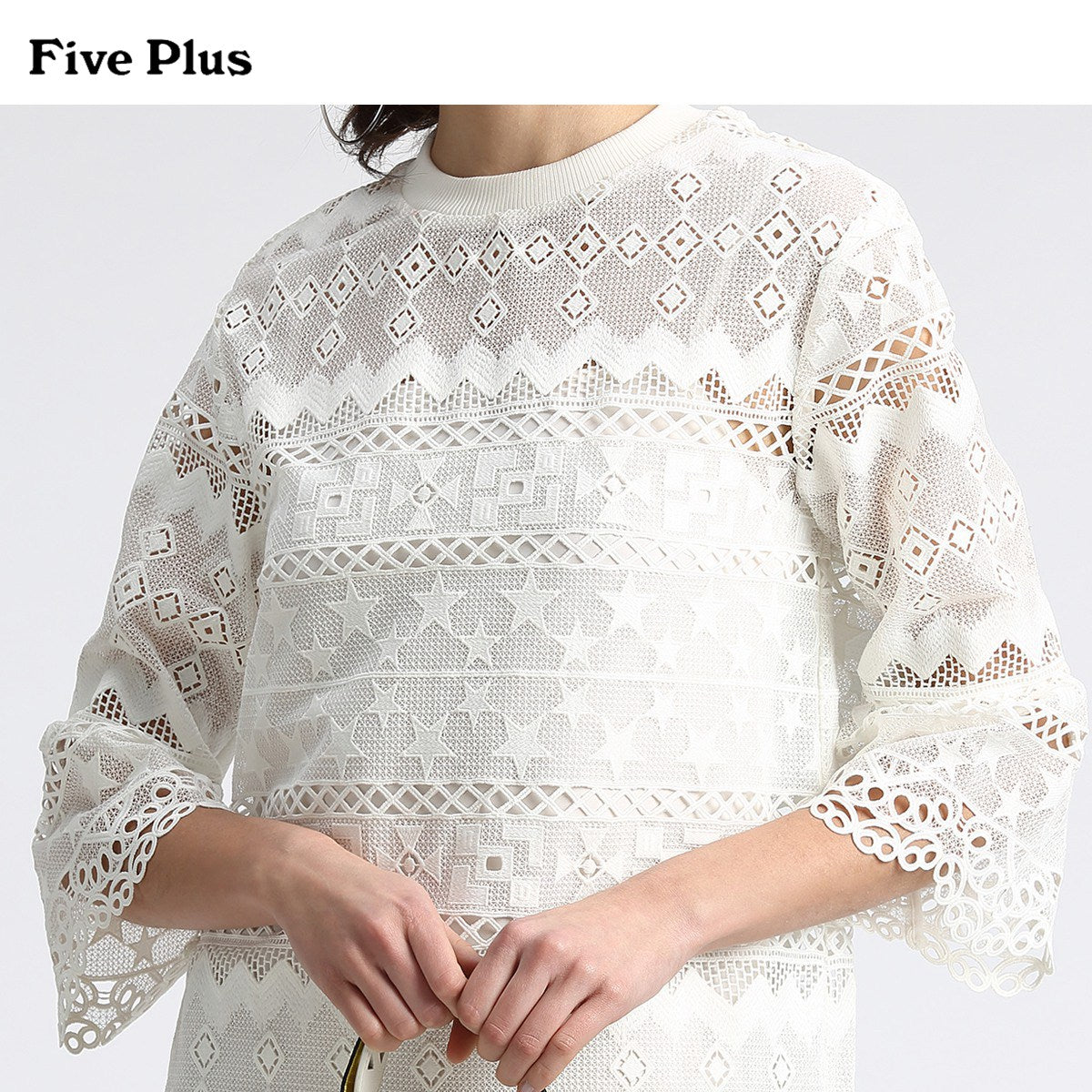 Five Plus2019 new women's spring embroidery dress trumpet sleeves two-piece suit lace skirt loose