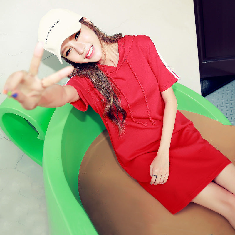 Handu clothing 2019 Korean version of the summer women's loose skirt striped chic short-sleeved dress OY6398 Huan