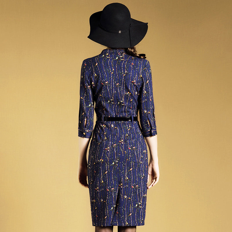 Dan Munier 2019 spring new seven-point sleeve floral dress in the long section OL feminine step skirt 3776