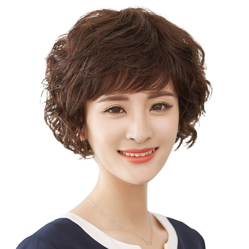 黛美丝假发女短发短卷发真人发丝中老年透气自然蓬松修脸妈妈发套