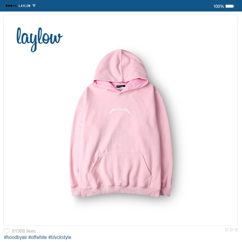 LAY LOW高街欧美 印花情侣嘻哈复古潮牌日系原宿连帽套头卫衣男女