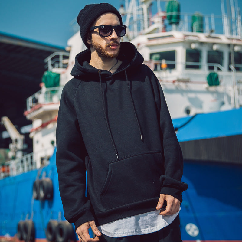 简约纯色欧美高街帽衫国潮BF原宿风外套落肩宽松卫衣男女简单衣服