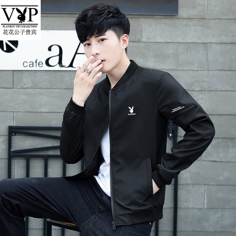 花花公子贵宾夹克男春秋冬休闲夹克帅气2019新款男士外套