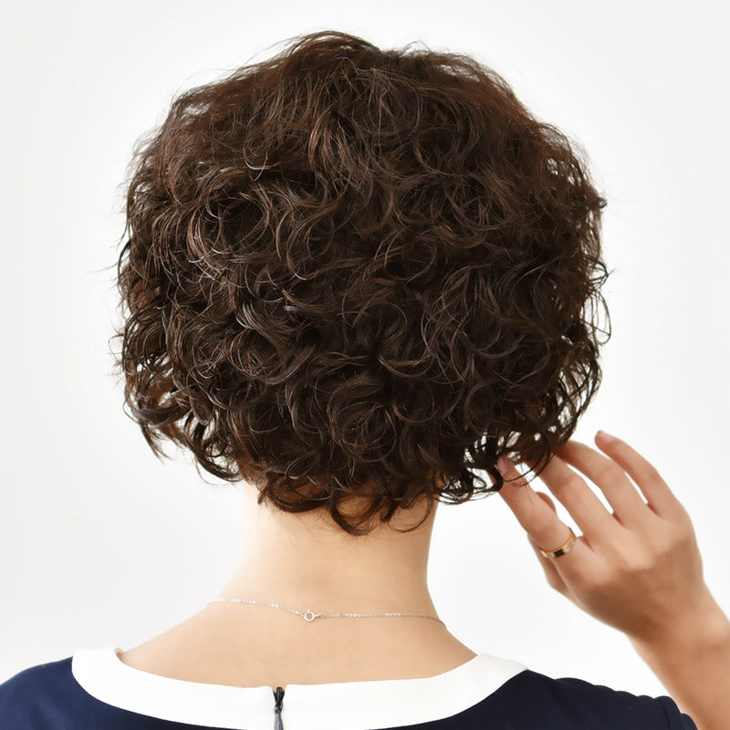 黛美丝假发女短发短卷发真人发丝中老年透气自然蓬松修脸妈妈发套