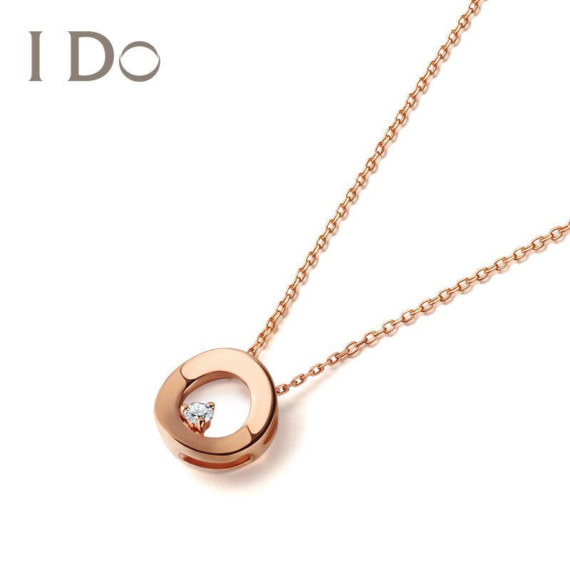 I Do Round Series 18K Gold Diamond Necklace Female Pendant Simple Gift Clavicle Chain Official Genuine ido