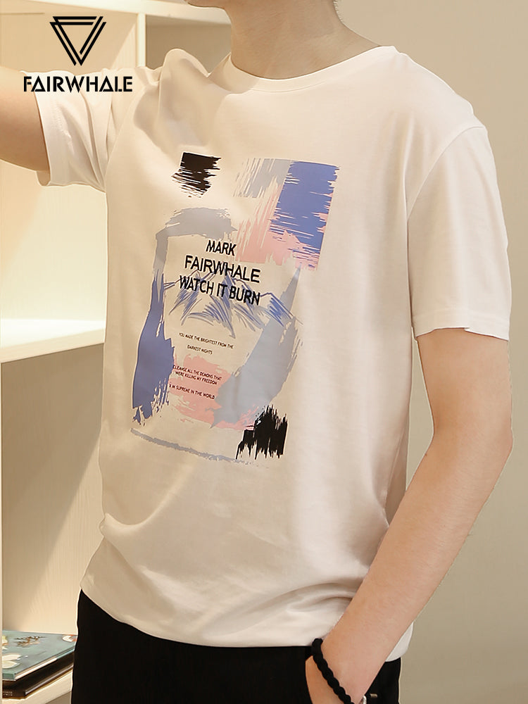 Mark Huafei short-sleeved men 2019 new summer trend Hong Kong style clothes white round neck cotton short-sleeved t-shirt male
